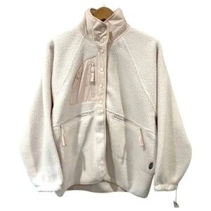 FP Movement by Free People Cream Sherpa Fleece Jacket with Blush Trim